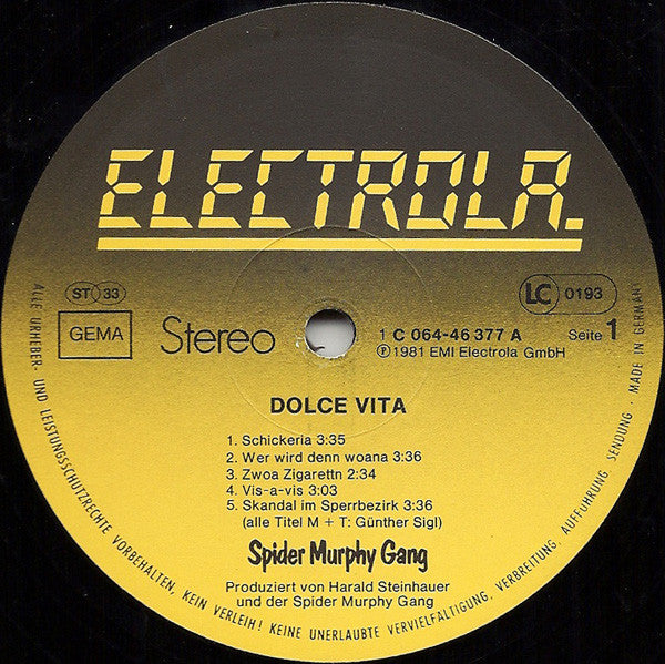 Spider Murphy Gang : Dolce Vita (LP, Album)