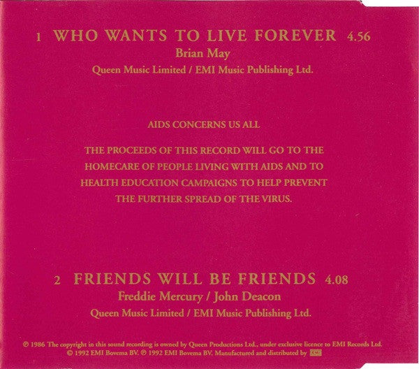 Queen : Who Wants To Live Forever / Friends Will Be Friends (CD, Single)
