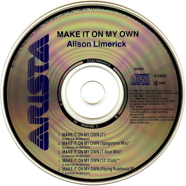 Alison Limerick : Make It On My Own (CD, Single)