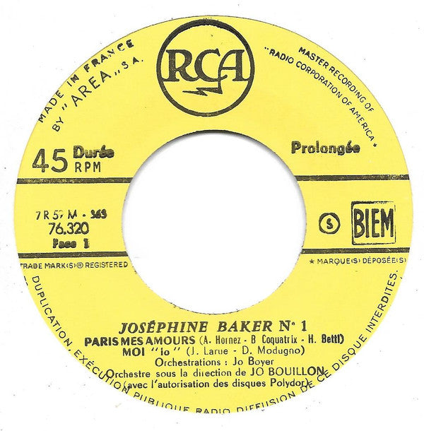 Josephine Baker : Paris Mes Amours - N°1 (7", EP, Mono)
