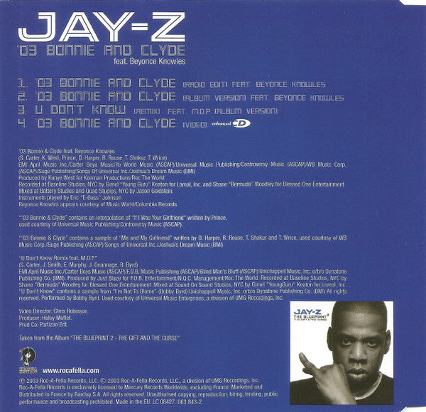 Jay-Z Feat. Beyoncé Knowles : '03 Bonnie And Clyde (CD, Single, Enh)