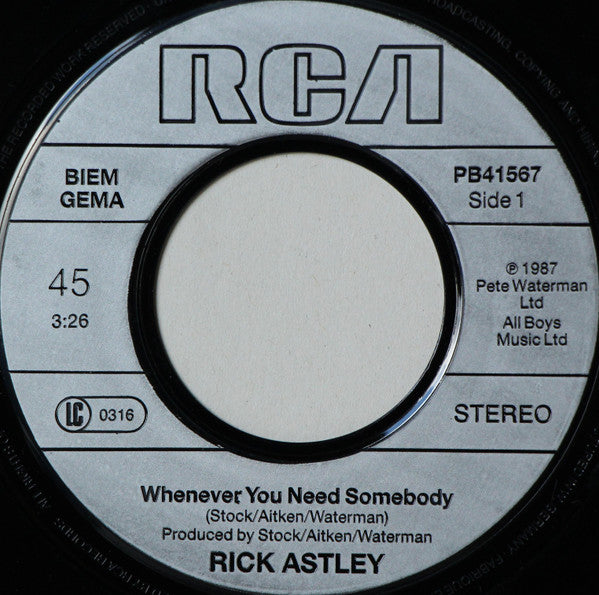 Rick Astley : Whenever You Need Somebody (7", Single)