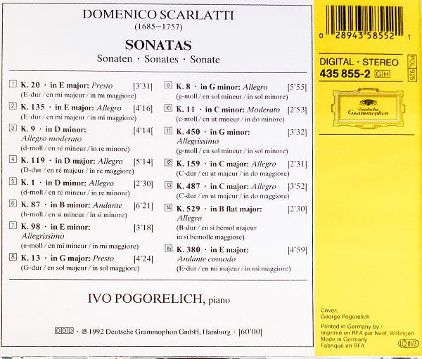 Domenico Scarlatti ‎– Ivo Pogorelich : Sonaten (CD, Album)