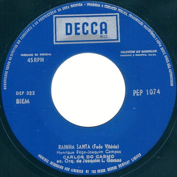 Carlos Do Carmo : Fados Do Meu Coração (7", EP)