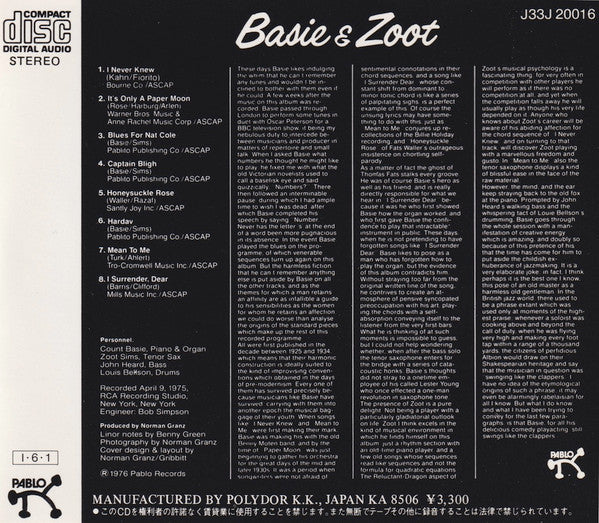 Count Basie & Zoot Sims : Basie & Zoot (CD, Album, RE)