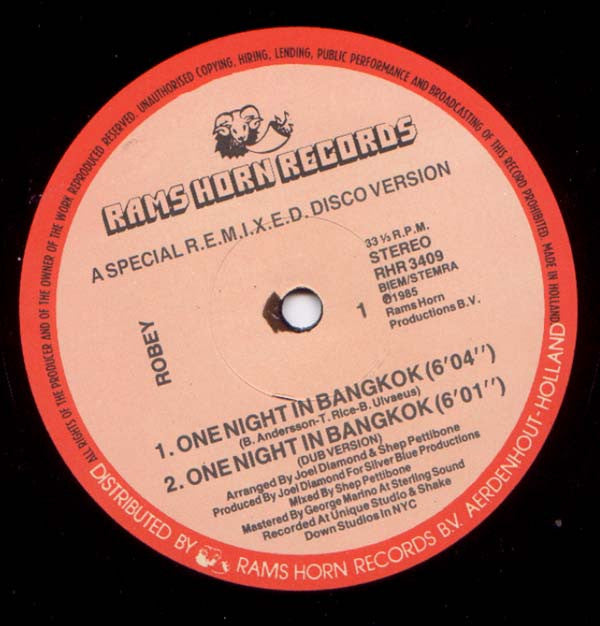 Robey : One Night In Bangkok (Special Remix) (12", Single, Pic)