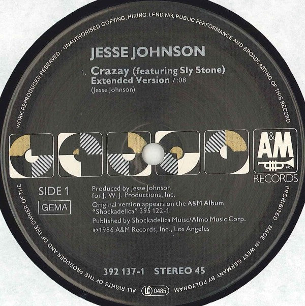 Jesse Johnson Featuring Sly Stone : Crazay (12", Single)