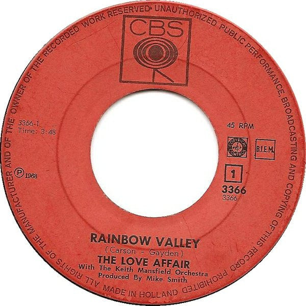 The Love Affair : Rainbow Valley (7", Single)
