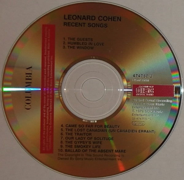 Leonard Cohen : Recent Songs (CD, Album, RE)