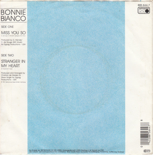 Bonnie Bianco : Miss You So (7", Single)