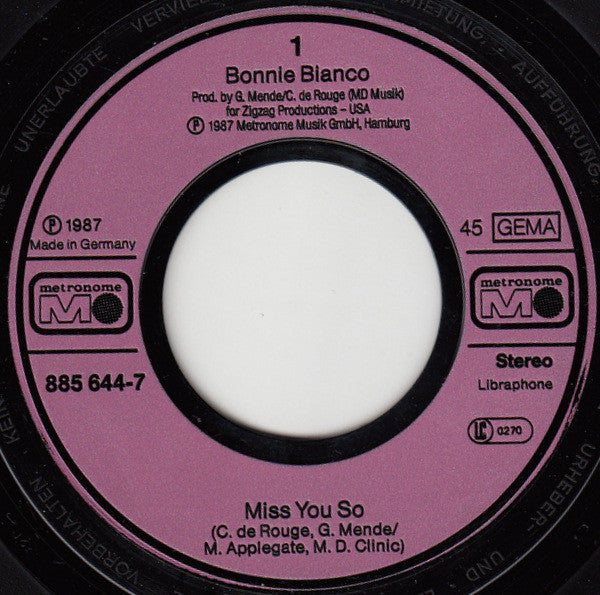Bonnie Bianco : Miss You So (7", Single)