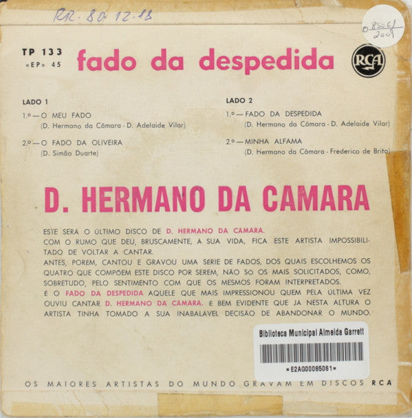 Frei Hermano Da Câmara : Fado Da Despedida (7", EP)