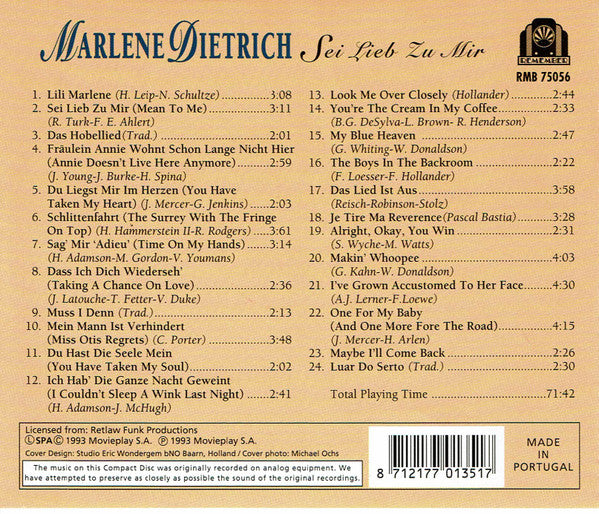 Marlene Dietrich : Sei Lieb Zu Mir (CD, Comp, Mono)
