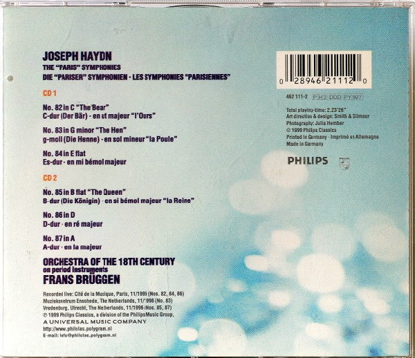 Joseph Haydn - Frans Brüggen, Orchestra Of The 18th Century : The "Paris" Symphonies Nos. 82 - 87 (2xCD, Album)