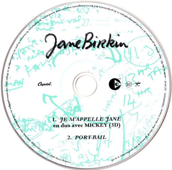 Jane Birkin En Duo Avec Mickey 3D : Je M'appelle Jane (CD, Single, Car)