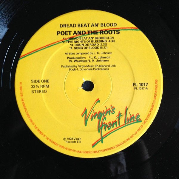 Poet And The Roots : Dread Beat An' Blood (LP, Album, RE)
