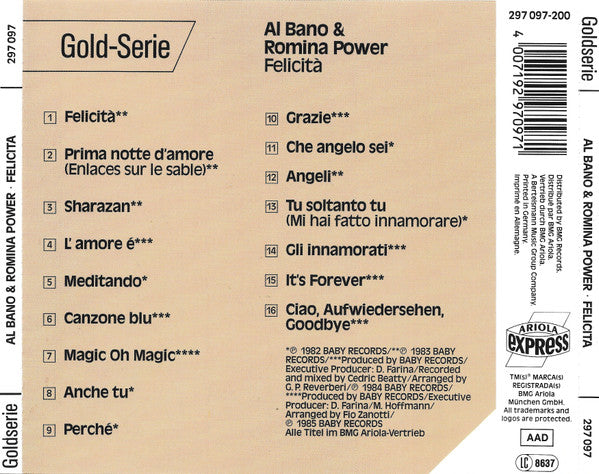 Al Bano & Romina Power : Felicità (CD, Comp)