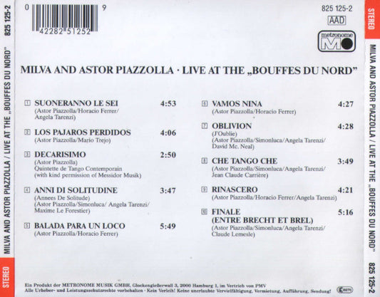 Milva And Astor Piazzolla : Live At The "Bouffes Du Nord" (CD, Album, RE, PMD)