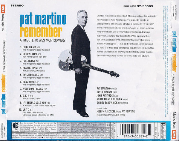 Pat Martino : Remember: A Tribute To Wes Montgomery (CD, Album, Copy Prot.)