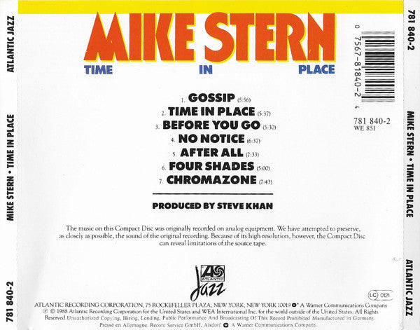 Mike Stern : Time In Place (CD, Album)