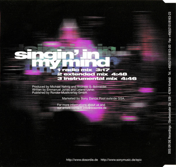 Kosmonova Featuring Tania Evans : Singin' In My Mind (CD, Maxi)