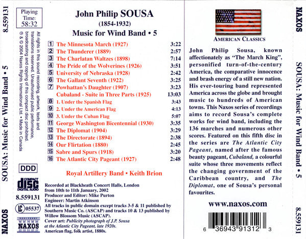 John Philip Sousa, The Band Of The Royal Artillery, Keith Brion : Music For Wind Band • 5 (CD, Album)