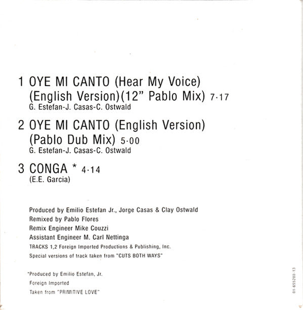 Gloria Estefan : Oye Mi Canto (Hear My Voice) (CD, Mini, Maxi)
