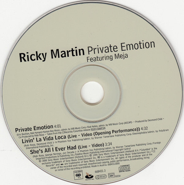 Ricky Martin Featuring Meja : Private Emotion (CD, Maxi)
