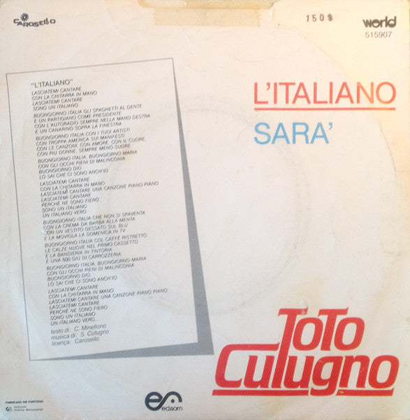 Toto Cutugno : L'Italiano (7", Single)