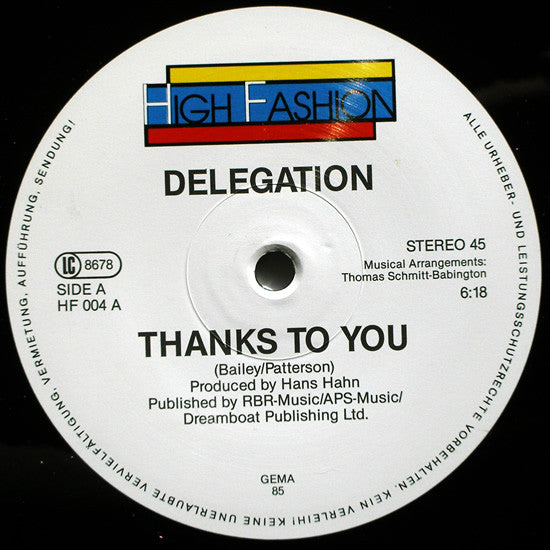 Delegation : Thanks To You (12")