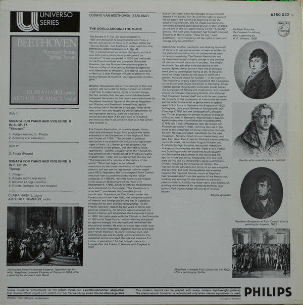 Ludwig Van Beethoven, Clara Haskil, Arthur Grumiaux : „Kreutzer-Sonate“ • „Frühlings-Sonate“   (LP, Comp, RE)