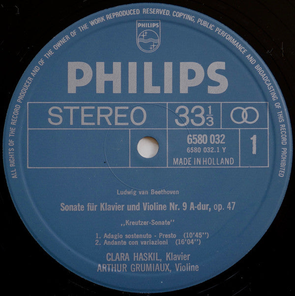 Ludwig Van Beethoven, Clara Haskil, Arthur Grumiaux : „Kreutzer-Sonate“ • „Frühlings-Sonate“   (LP, Comp, RE)