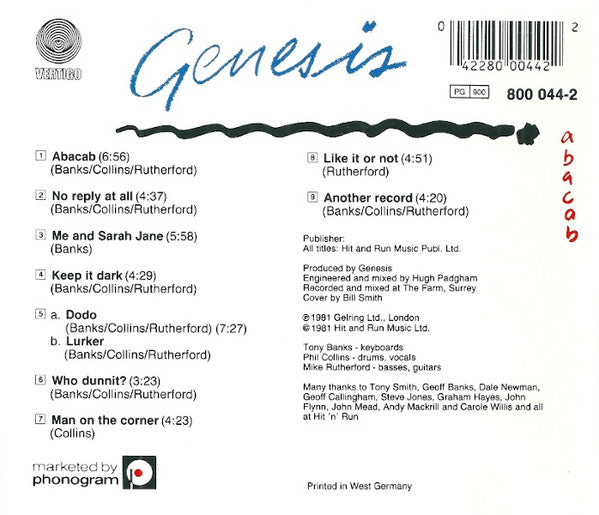 Genesis : Abacab (CD, Album, RE, Red)