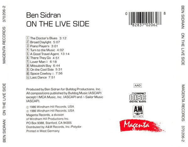 Ben Sidran : On The Live Side (CD, Album)