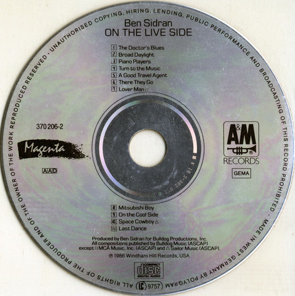 Ben Sidran : On The Live Side (CD, Album)