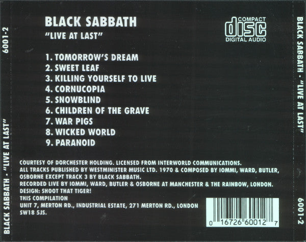 Black Sabbath : Live At Last (CD, Album, RE)