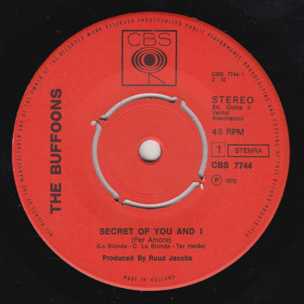 The Buffoons : Secret Of You And I (7", Single)