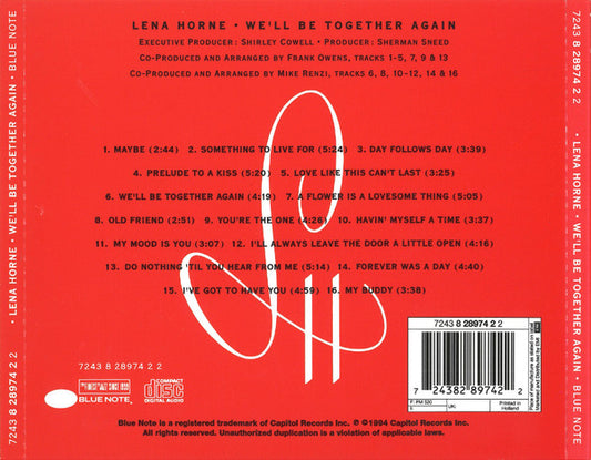 Lena Horne : We'll Be Together Again (CD, Album)