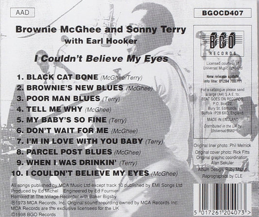 Brownie McGhee And Sonny Terry With Earl Hooker : I Couldn't Believe My Eyes (CD, Album, RE)