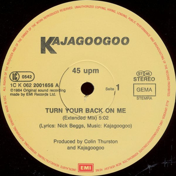 Kajagoogoo : Turn Your Back On Me (Extended Mix) (12", Maxi)