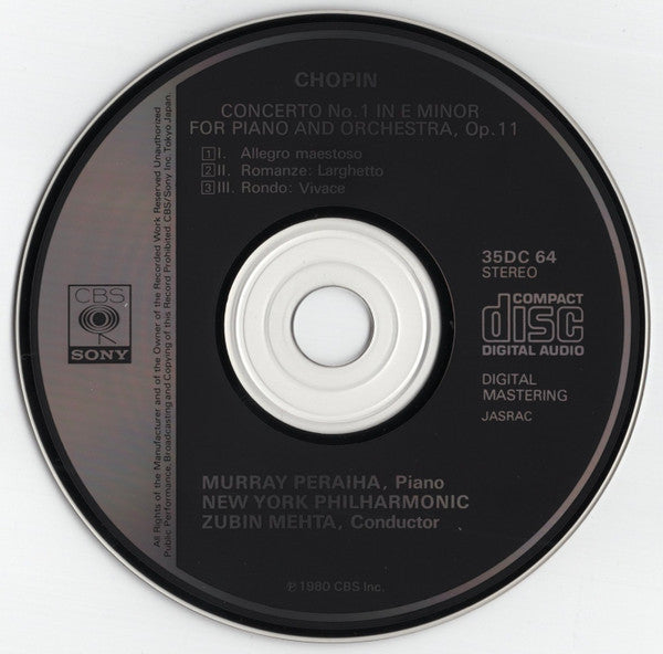 Zubin Mehta, New York Philharmonic, Murray Perahia - Frédéric Chopin : Piano Concerto No. 1 (CD, Album)