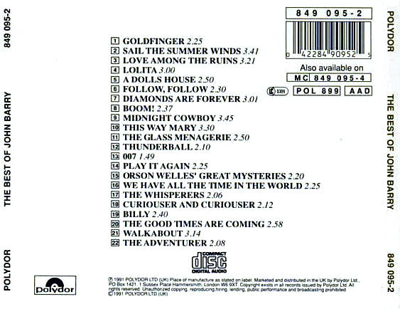 John Barry : The Best Of John Barry (CD, Comp)