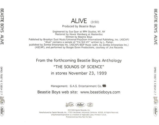 Beastie Boys : Alive (CD, Single, Promo)