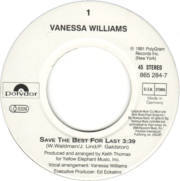 Vanessa Williams : Save The Best For Last (7", Single)