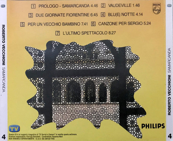Roberto Vecchioni : Samarcanda (CD, Album, RE)