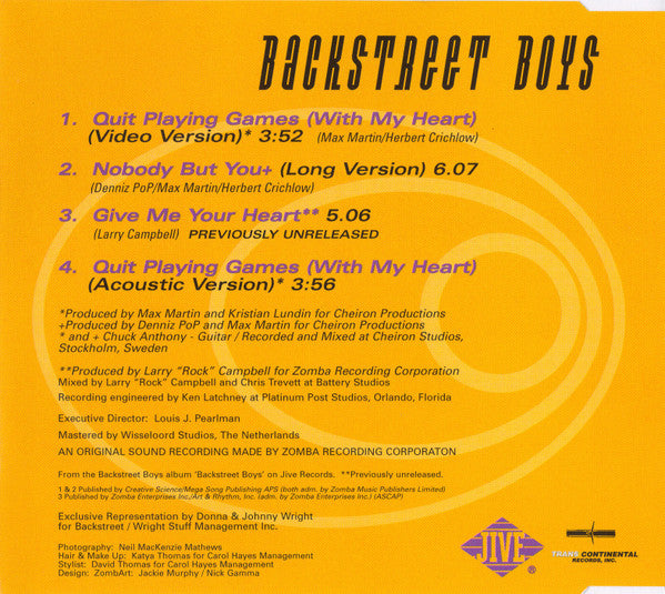 Backstreet Boys : Quit Playing Games (With My Heart) (CD, Maxi)