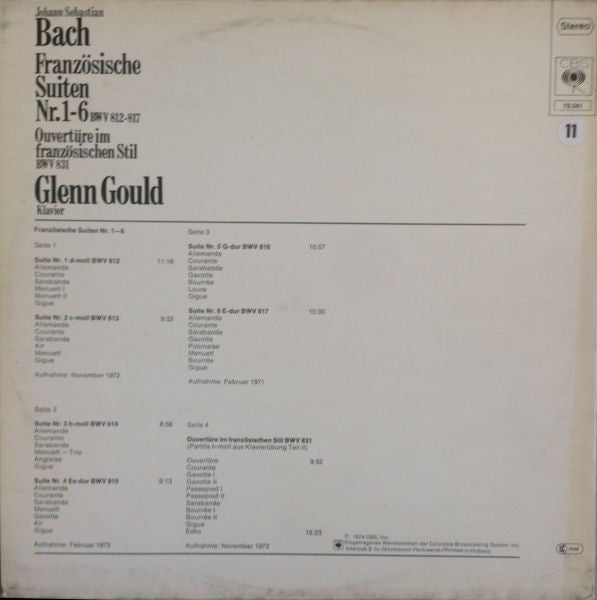 Glenn Gould - Johann Sebastian Bach : Französische Suiten Nr. 1-6 BWV 812-817; Ouvertüre Im Französischen Stil BWV 831 (2xLP, Comp, Gat)