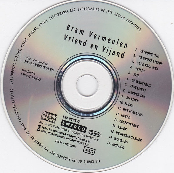 Bram Vermeulen : Vriend En Vijand (CD, Album)