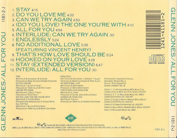 Glenn Jones : All For You (CD, Album)