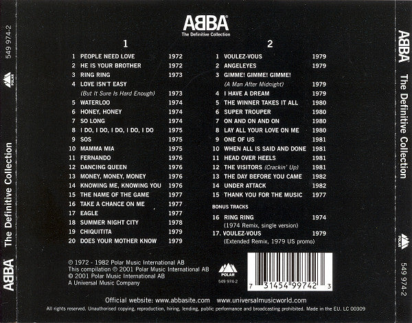 ABBA : The Definitive Collection (2xCD, Comp, RM, Sli)